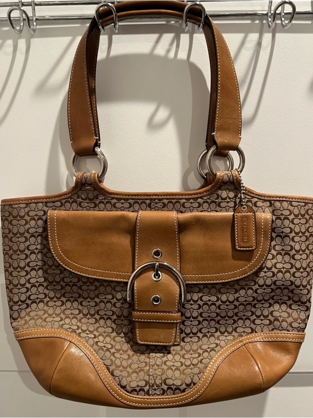 Vintage Coach Brown Signature Canvas and Leather Tote